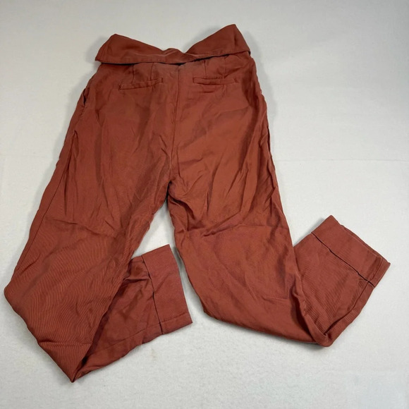 Cartonnier Anthropologie Roll Cuff Crop Trousers Womens Sz 2 High Rise Tie Waist - Picture 3 of 14